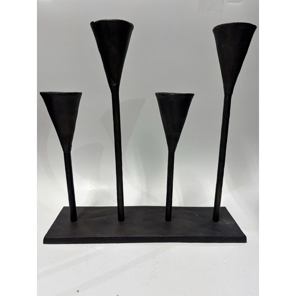 Pottery Barn Cast Iron 4 Taper Candle Holder Centerpiece Black Rustic 12”